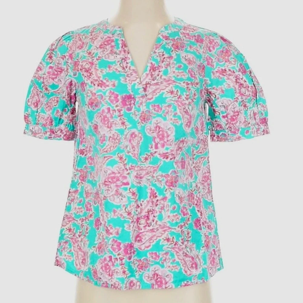 NWT J. Crew Floral Blouse in Pink and Aqua